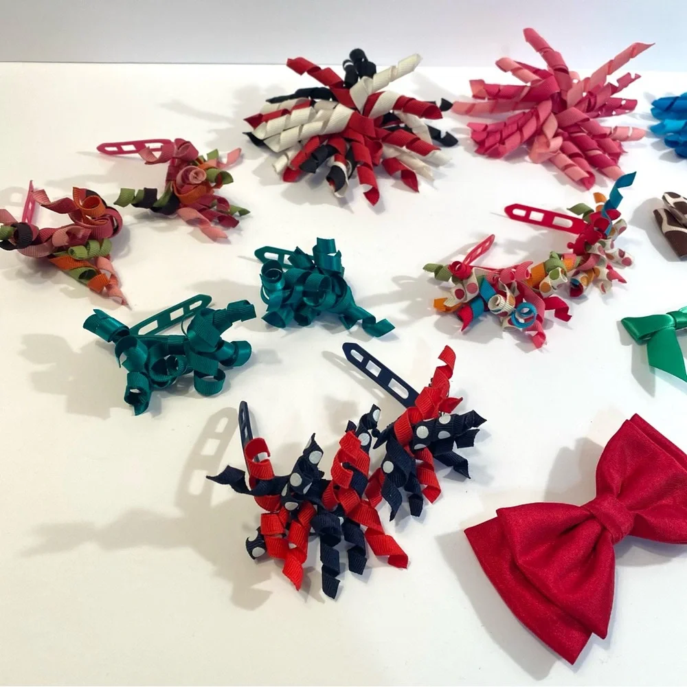 Lot of 17 Gymboree Curly Ribbon Hair Clips Barrettes and Other Hair Bow Singles
